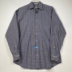 Peter Millar‎ Men's Large Button Up Pocket Long Sleeve Blue Plaid 100% Cotton